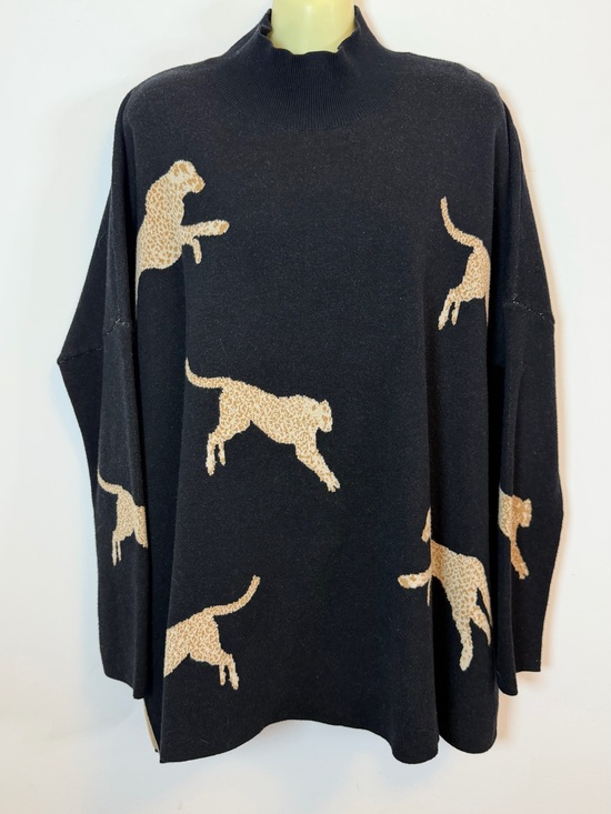 entro Sweaters - Entro Black Sweater with Ghost Leopard Print